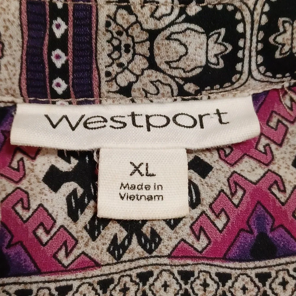 Westport Womens XL Boho Patchwork Floral Button Down Blouse Magenta Purp 4127MGP - Picture 2 of 14